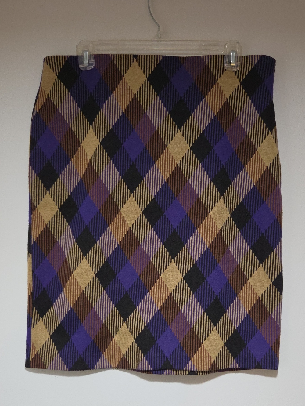 Premise Studio Argyle Knit Pencil Skirt in Purple, Black & Tan Size 14